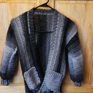 Handmade Acrylic Crochet Gray Black Cardigan with Pockets size 5T  6T
